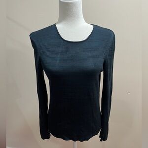 Akris Blue Black Stripe Cashmere & Silk Long Sleeve Pullover Top Sz. 8